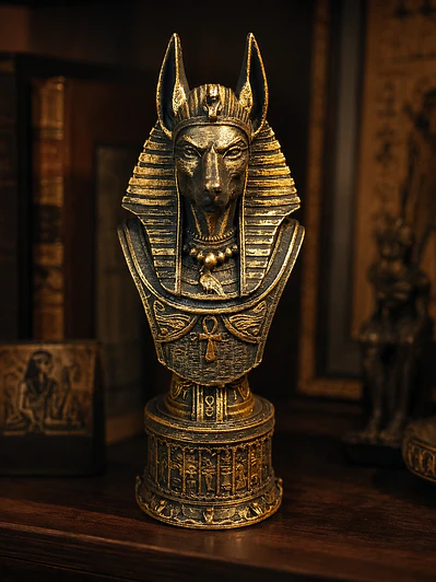Busto Decorativo de Anubis 15 cm Bronce Envejecido