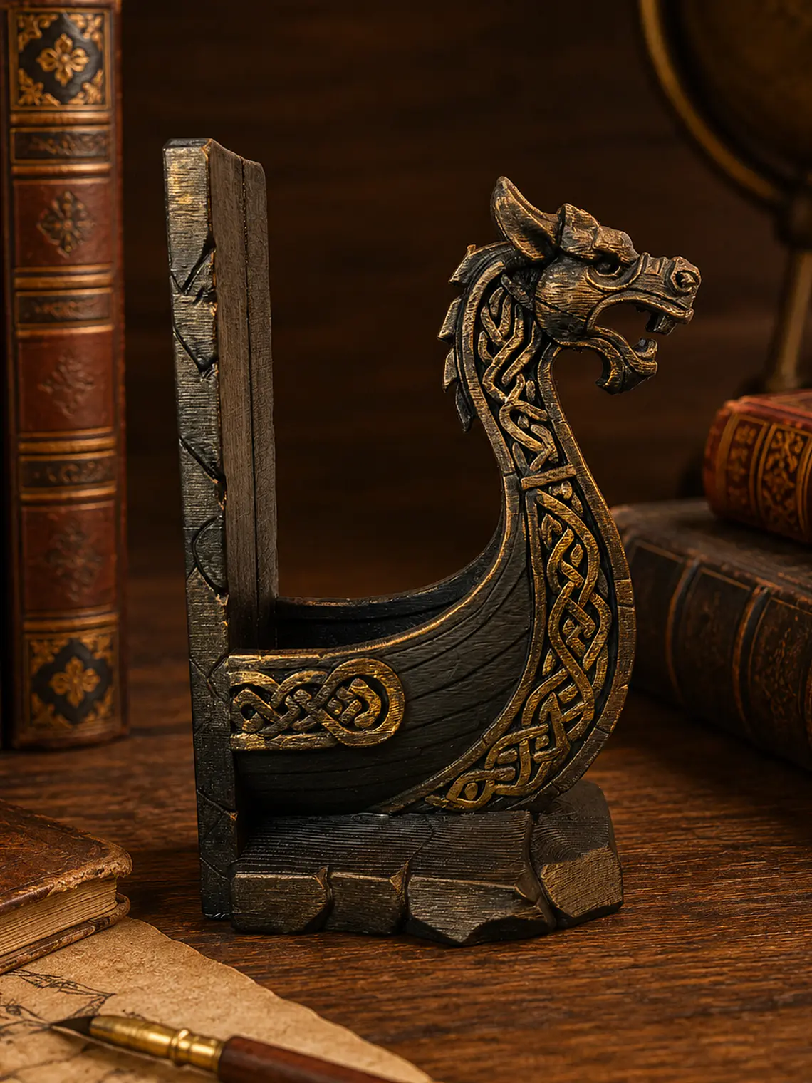 Sujetalibros Drakkar Vikingo 19 cm – Dragón Negro 1 Pieza 2