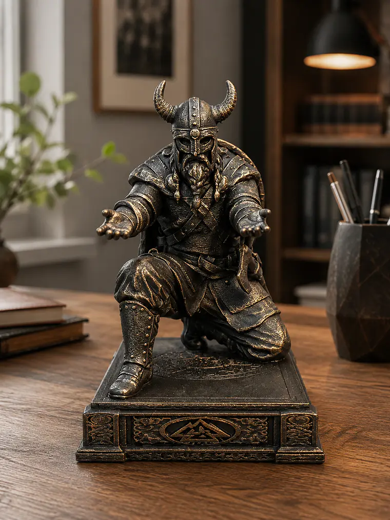 Portalápiz Vikingo Arrodillado 15,5 cm – Bronce Envejecido 1