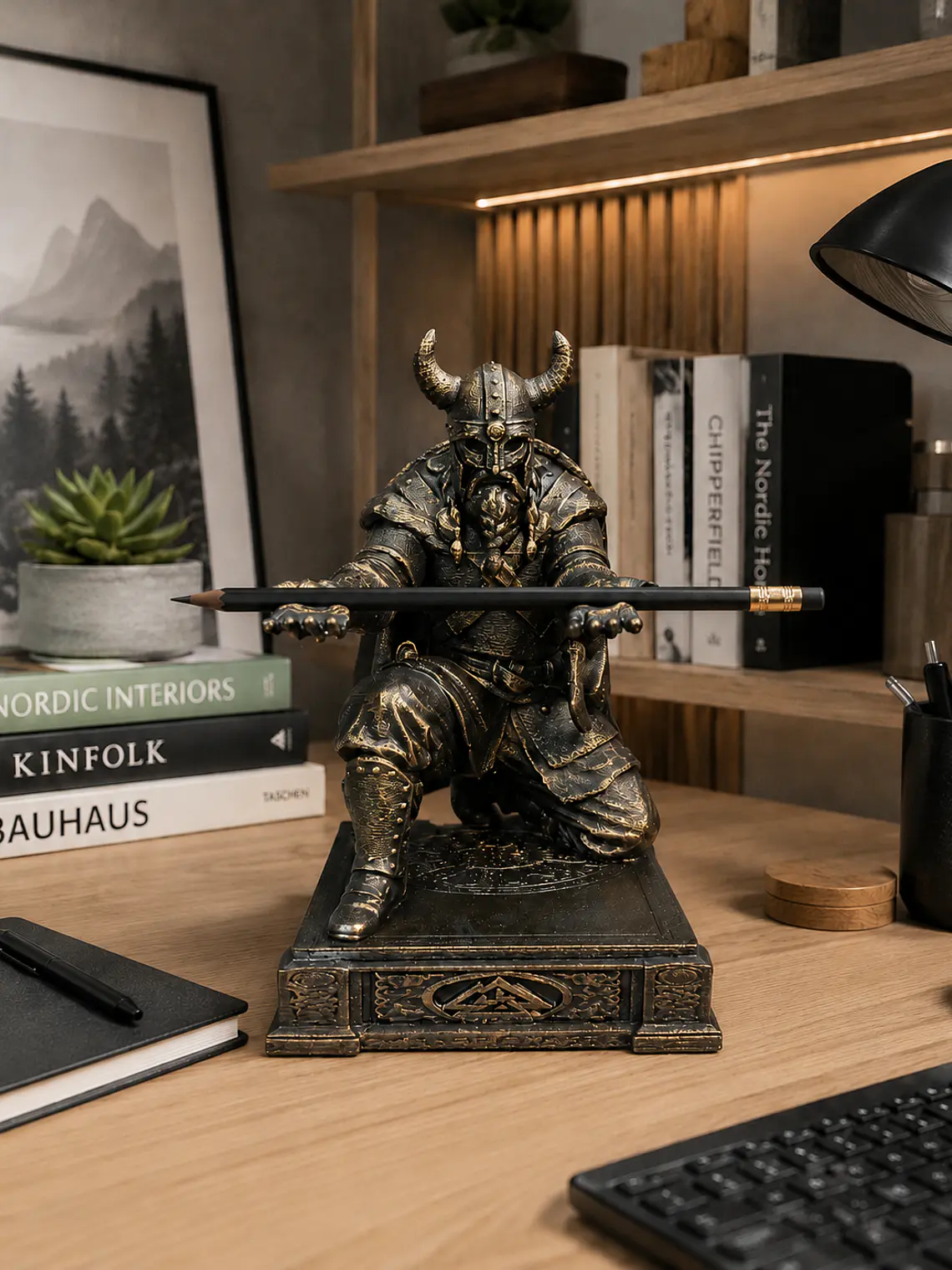Portalápiz Vikingo Arrodillado 15,5 cm – Bronce Envejecido 2