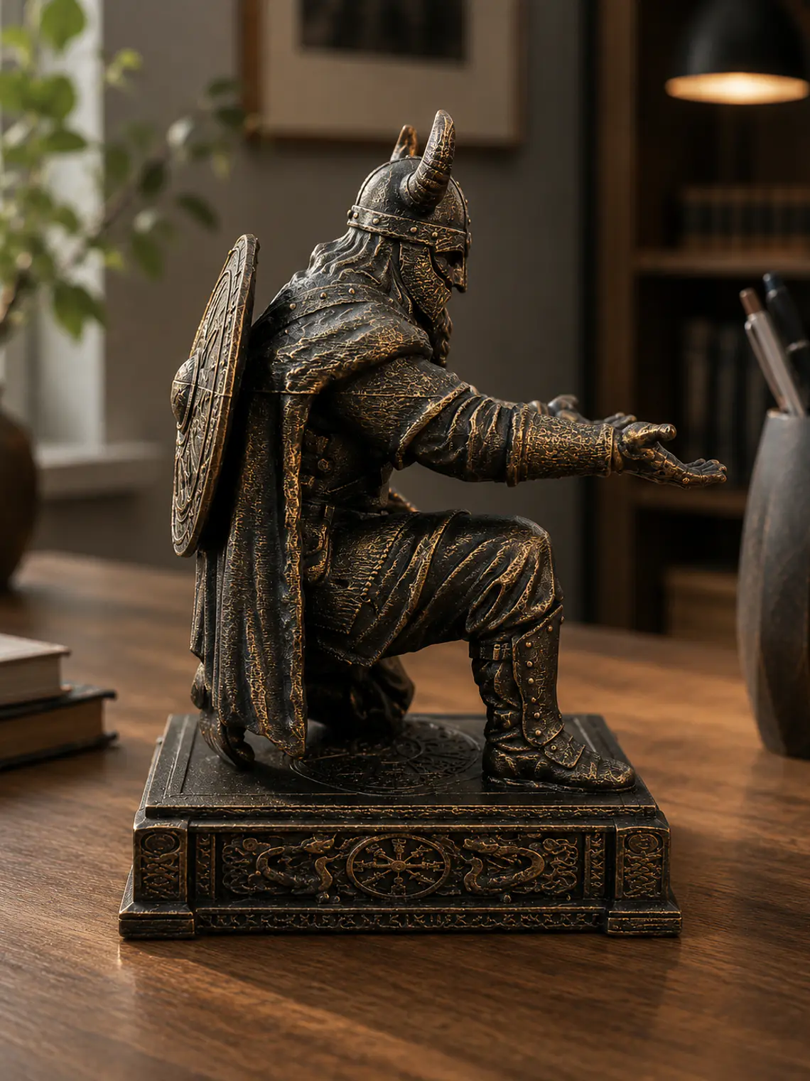 Portalápiz Vikingo Arrodillado 15,5 cm – Bronce Envejecido 3