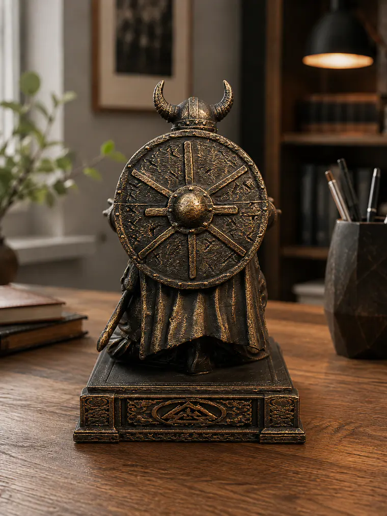 Portalápiz Vikingo Arrodillado 15,5 cm – Bronce Envejecido 5