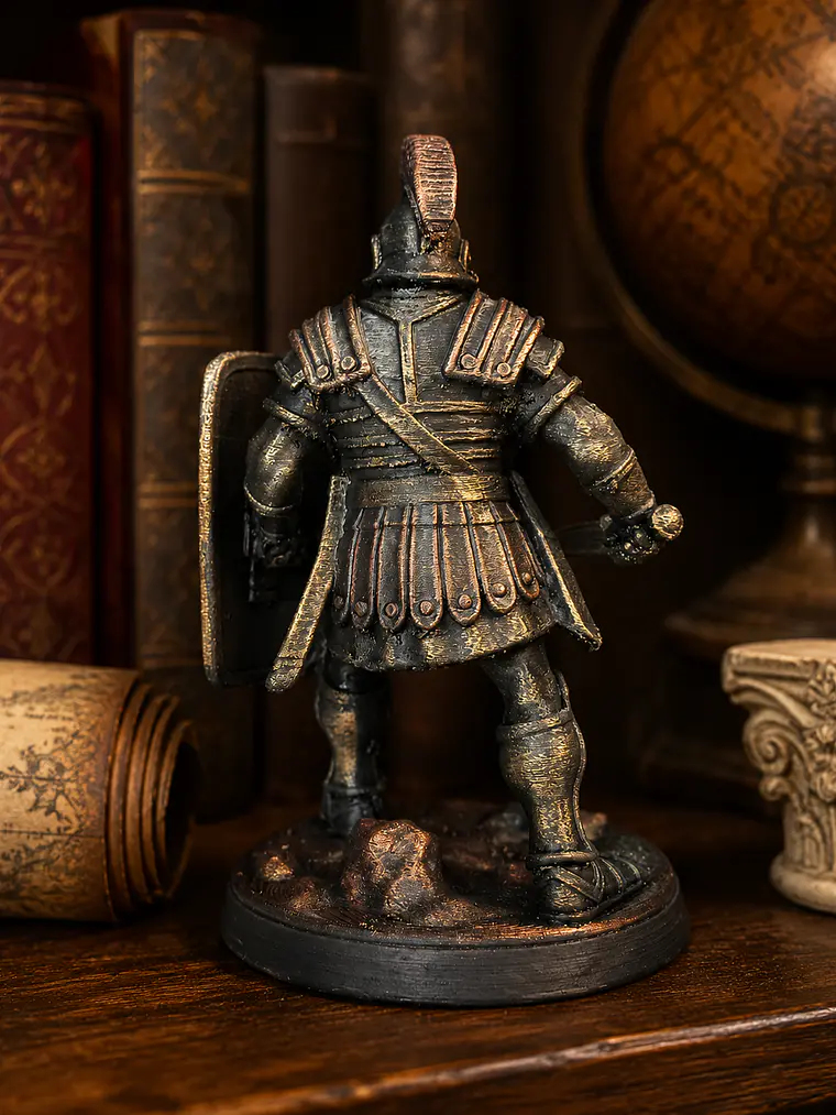 Figura Legionario Romano Sobre Roca 15 cm - Acabado Metálico Envejecido 4