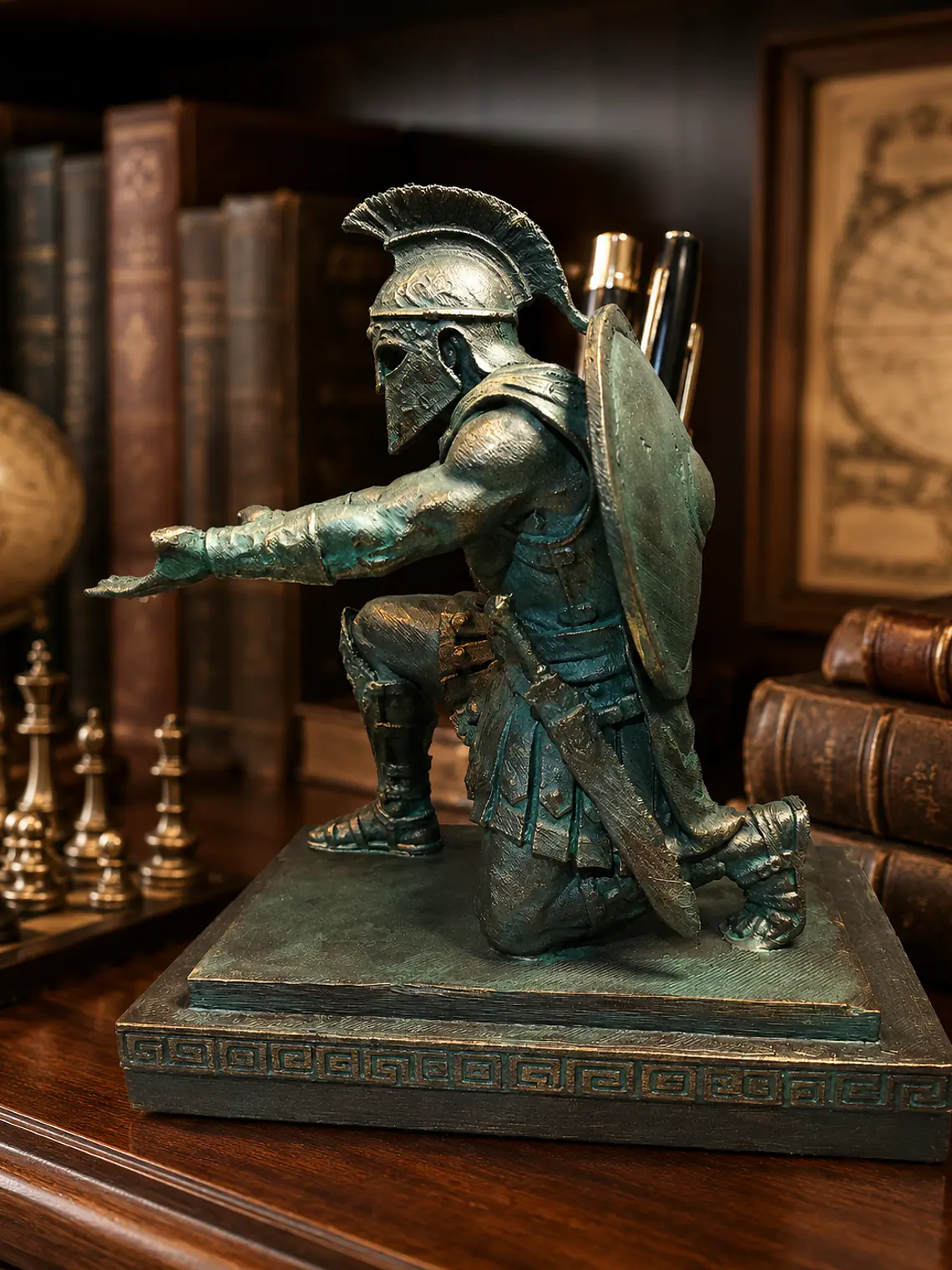 Portalápiz Guerrero de Ítaca – Veterano de Troya 16 cm | Bronce Antiguo con Efecto Óxido 3