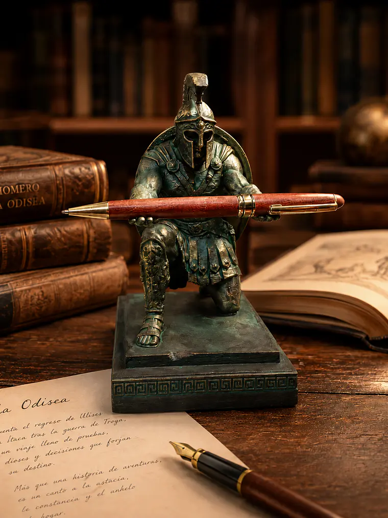Portalápiz Guerrero de Ítaca – Veterano de Troya 16 cm | Bronce Antiguo con Efecto Óxido 2