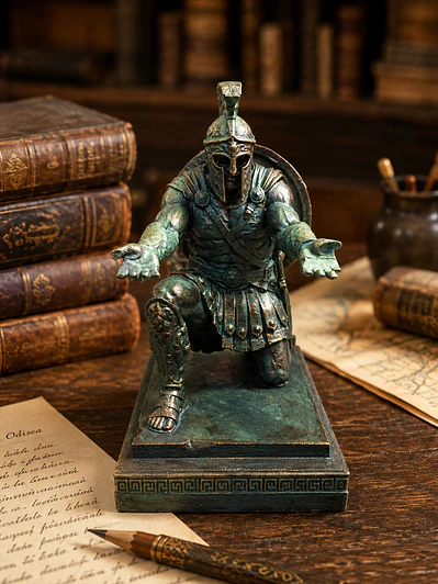 Portalápiz Guerrero de Ítaca – Veterano de Troya 16 cm | Bronce Antiguo con Efecto Óxido