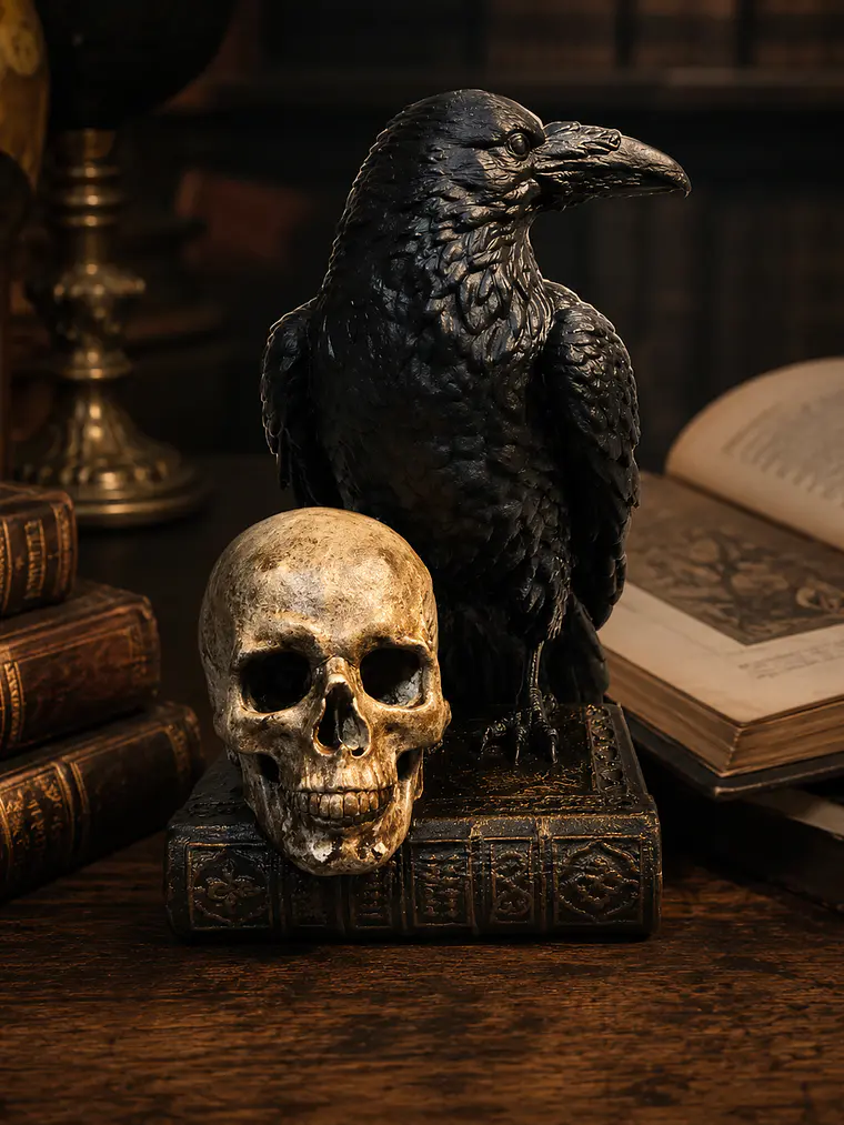 Figura Decorativa Cuervo del Umbral – Libro y Calavera 11 cm 1