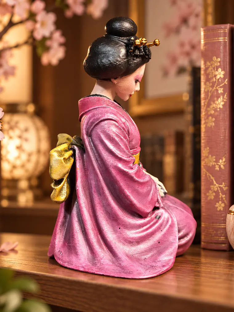 Geisha Sakura – Serenidad Japonesa 13 cm | Kimono Rosa 2