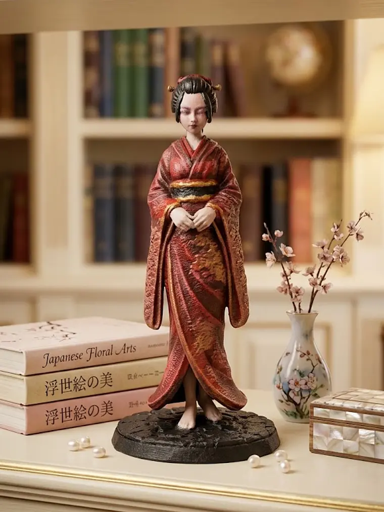 Geisha Akane – Dama Carmesí 15 cm | Kimono Rojo y Oro 1