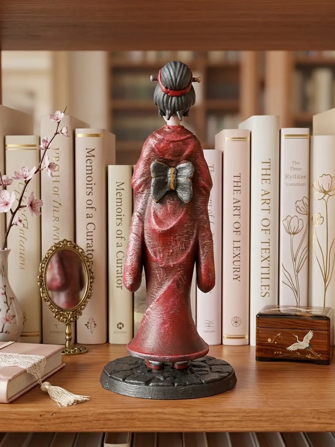 Geisha Akane – Dama Carmesí 15 cm | Kimono Rojo y Oro 4