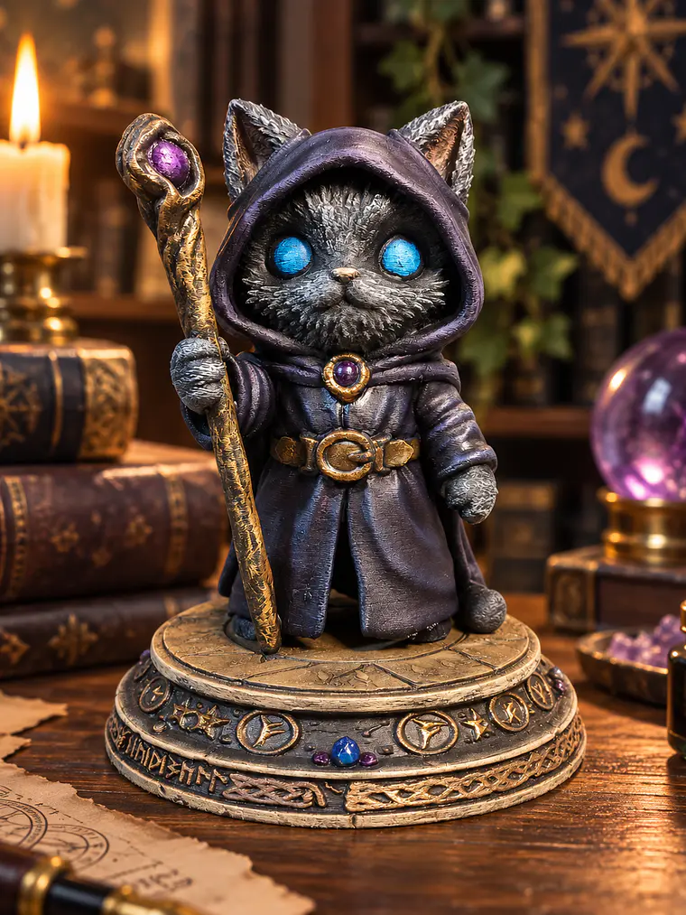 Gato Hechicero Arcano – Crónicas Felinas 14 cm | Pintado a Mano 1