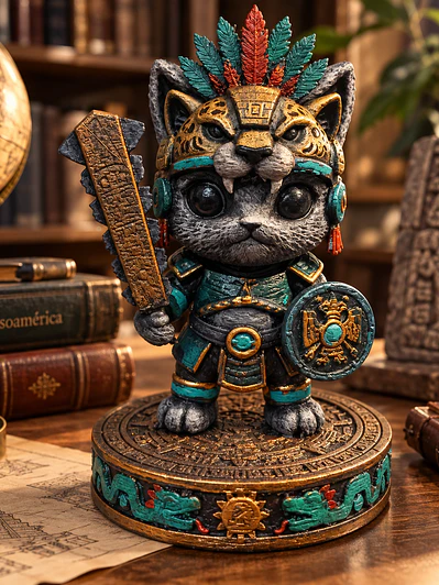 Gato Guerrero Jaguar – Crónicas Felinas 14 cm | Pintado a Mano