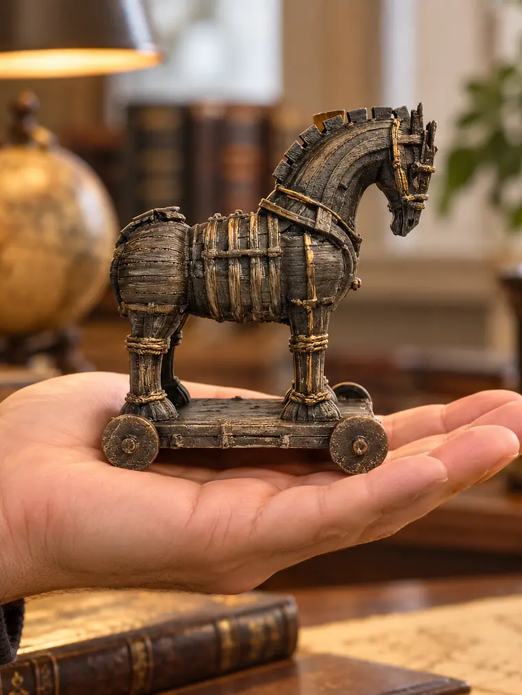 Figura Caballo de Troya – Reliquia de Ilión 10 cm | Madera Envejecida 3