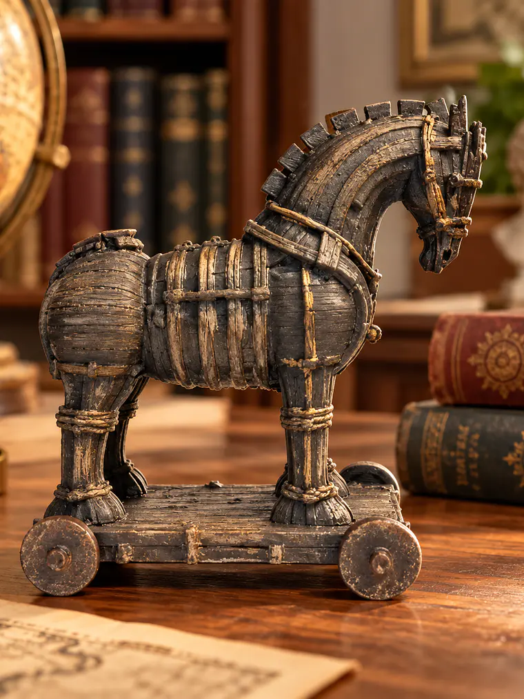 Figura Caballo de Troya – Reliquia de Ilión 10 cm | Madera Envejecida 1