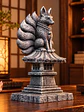 Kitsune del Santuario – Zorro de Nueve Colas sobre Tōrō Japonés 12 cm | Piedra Envejecida - Miniatura 3