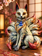 Figura Kitsune de Nueve Colas – Zorro Místico Japonés 12 cm | Policromía Envejecida - Miniatura 1