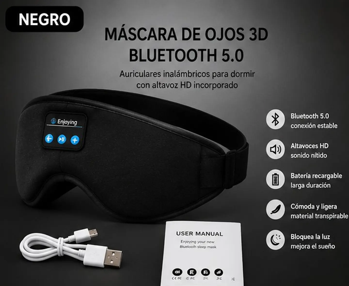 Antifaz con bluetooth para dormir 2