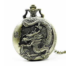 Reloj Bolsillo Cadena Cuarzo Dragon Bronce 1039