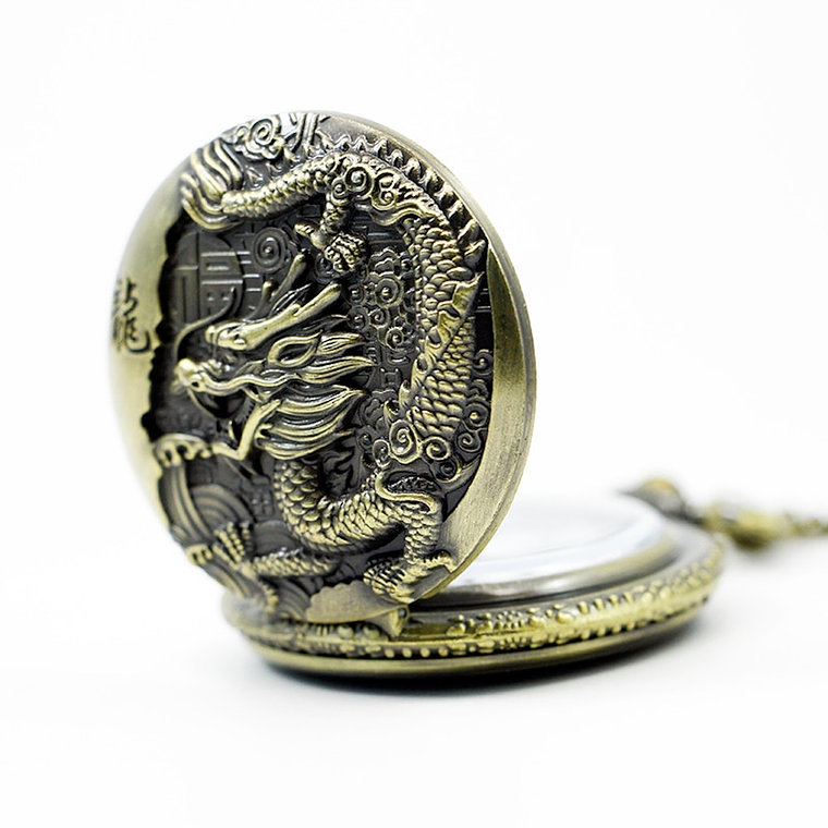 Reloj Bolsillo Cadena Cuarzo Dragon Bronce 1039 2