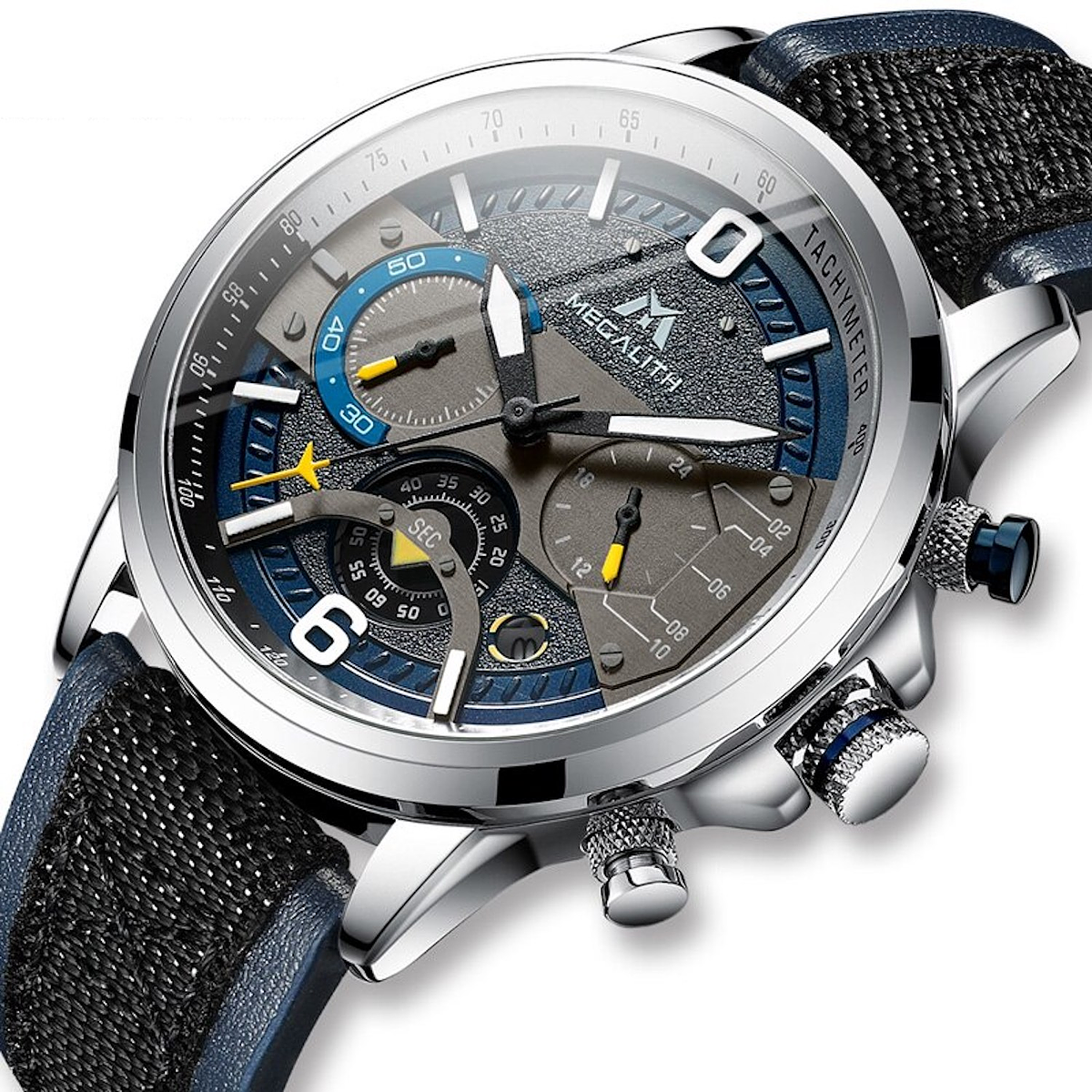 MEGALITH Relojes Hombre 46mm Designer Reloj Cronografo Cuarzo para