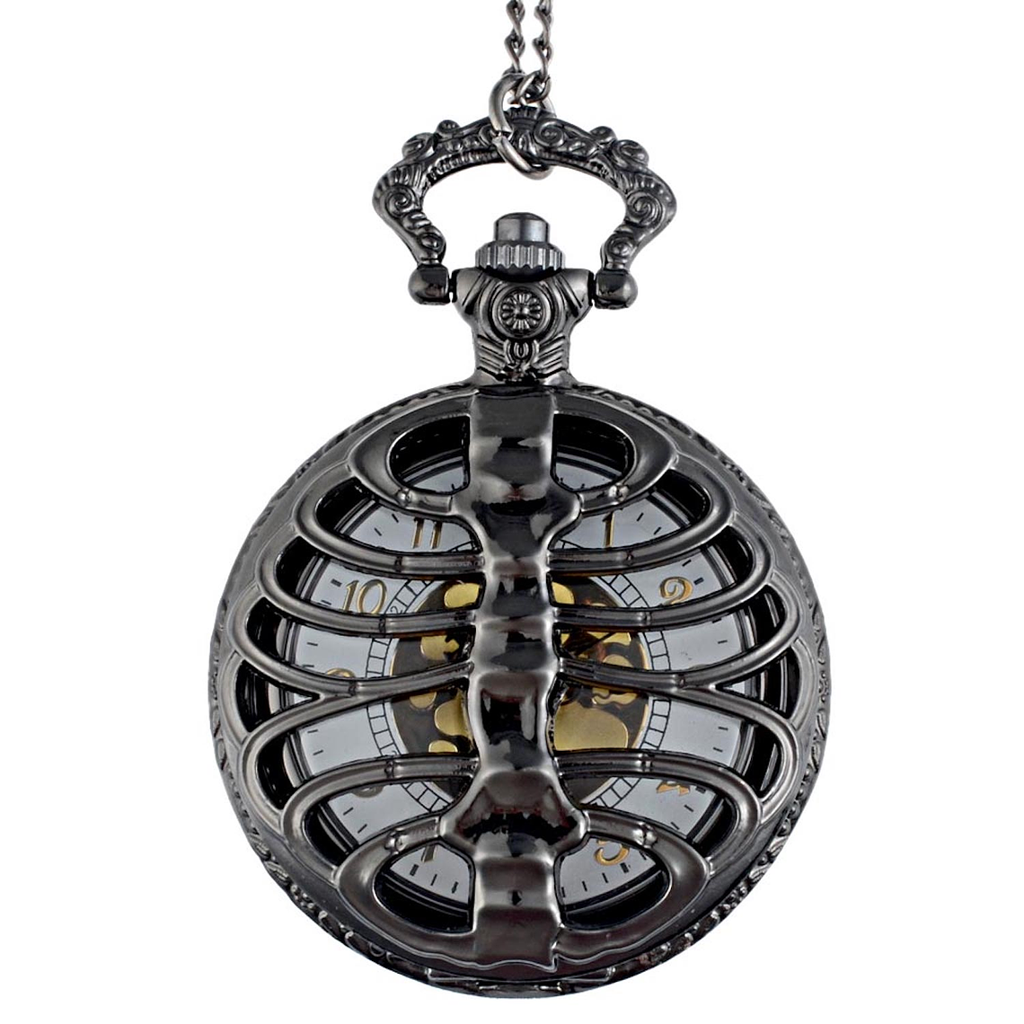 Reloj Bolsillo Cuarzo Cadena Calavera Steampunk P000 1