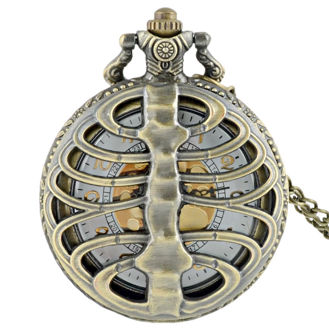 Reloj Bolsillo Cuarzo Cadena Calavera Steampunk P000 2