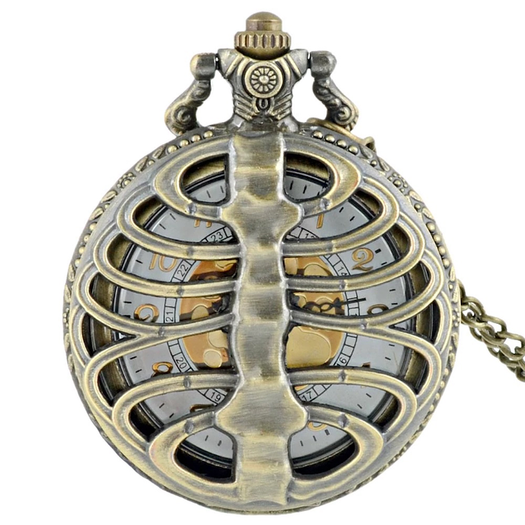 Reloj Bolsillo Cuarzo Cadena Calavera Steampunk P000 2