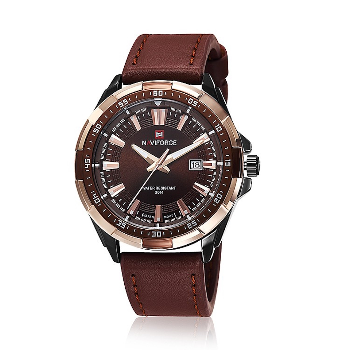 Reloj Hombre Cuarzo Pulso Cuero Fecha NAVIFORCE 9056 3