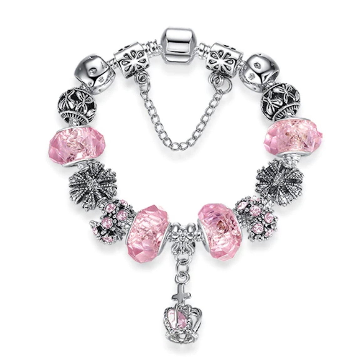 Pulsera Dije Corazon Mujer Cuentas Cristal Murano 3788 Rosado 1