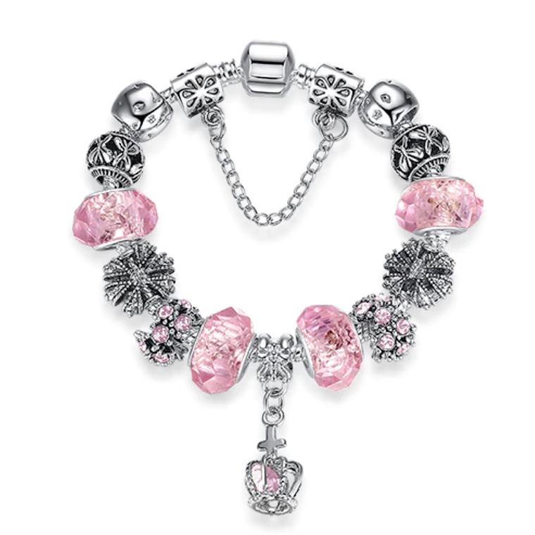 Pulsera Dije Corazon Mujer Cuentas Cristal Murano 3788 Rosado 1