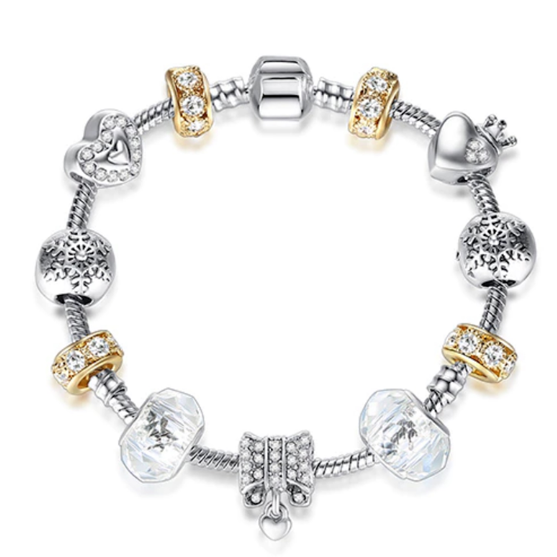 Pulsera Mujer Dijes Corazon Flor Cristal Murano Dorado 3880 1