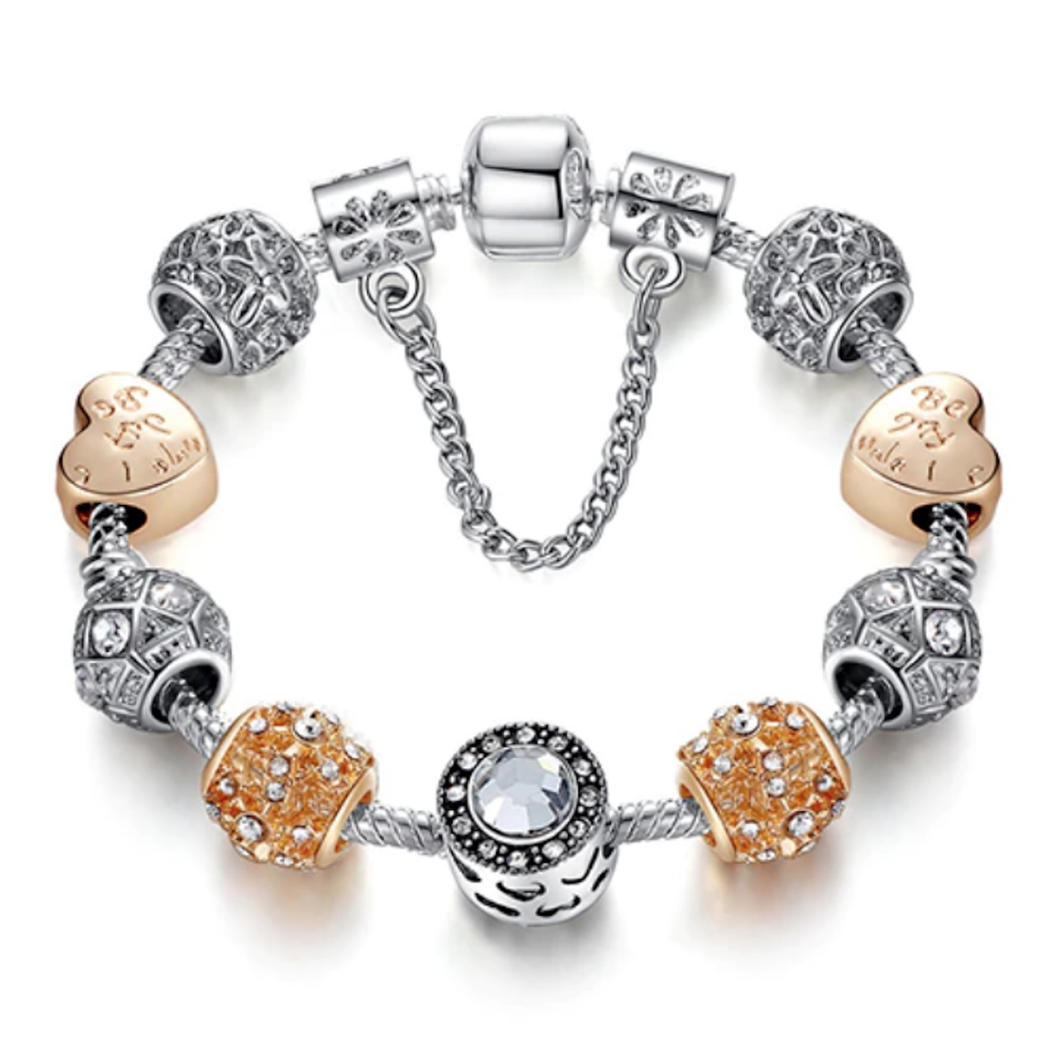 Pulsera Mujer Dijes Corazon Flor Cristal Murano Dorado 3496 1