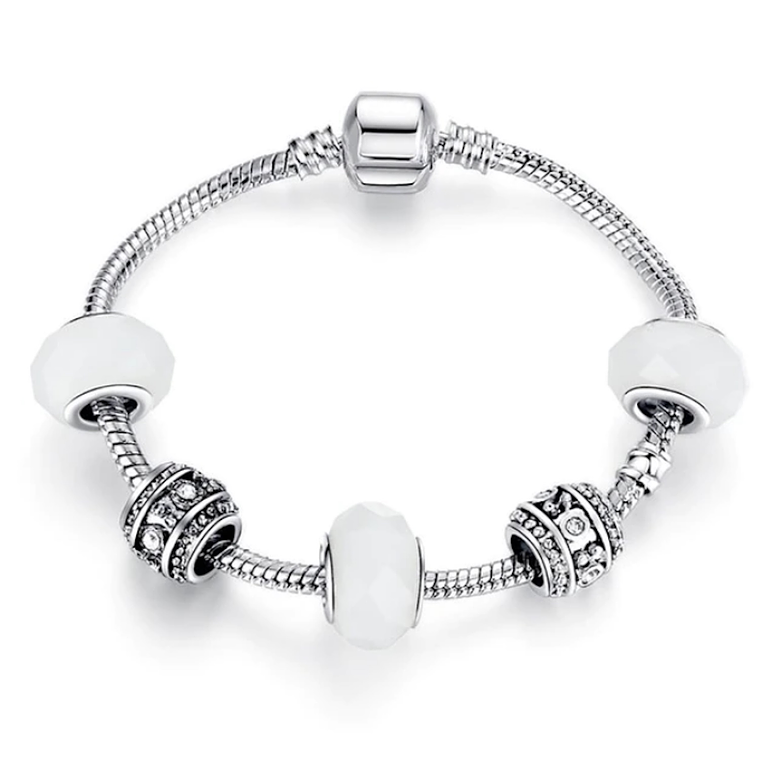 Pulsera Cuentas Dije Mujer Cristal Murano Plateada 3018 1