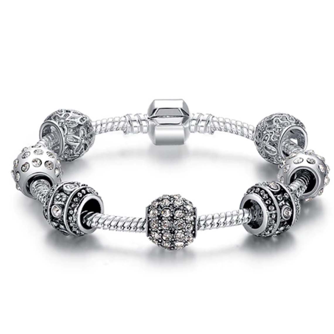 Pulsera Cuentas Dije Mujer Cristal Murano Plateada 3005 1