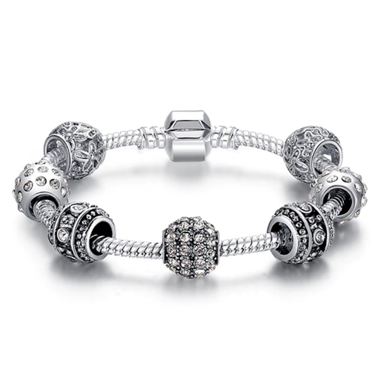 Pulsera Cuentas Dije Mujer Cristal Murano Plateada 3005 1