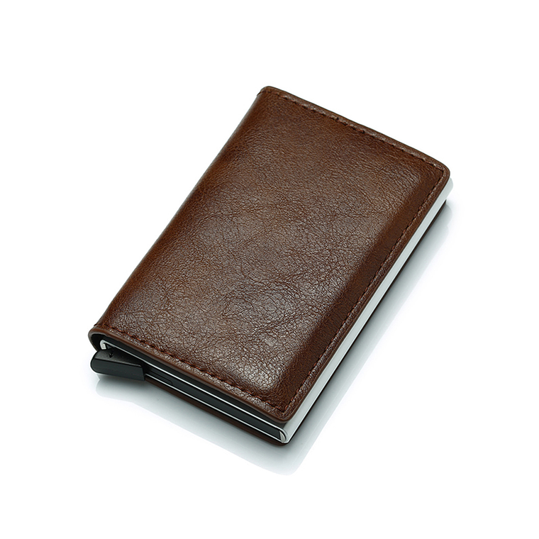 Billetera Ecocuero Aluminio Hombre Bloqueo RFID 6059C Cafe 1