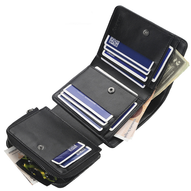 Billetera Tres Cuerpos Ecocuero Hombre Cremallera 9159 Negro 3