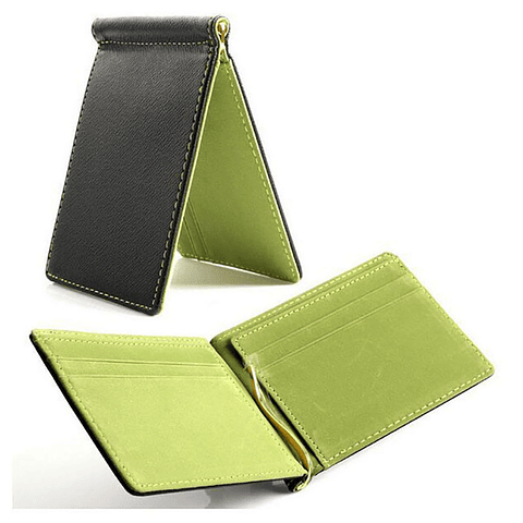 Billetera Clip Hombre Cuero Sintetico Negro Verde