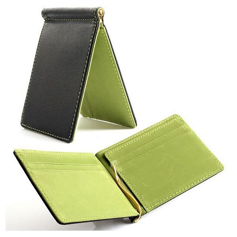 Billetera Clip Hombre Cuero Sintetico Negro Verde 1