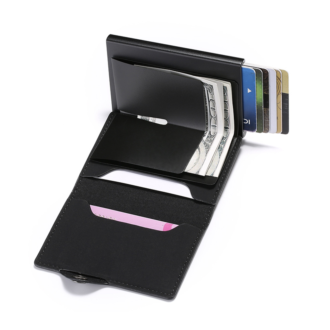 Billetera Hombre Larga Cuero PU Tarjetero Metalico 05H3 1