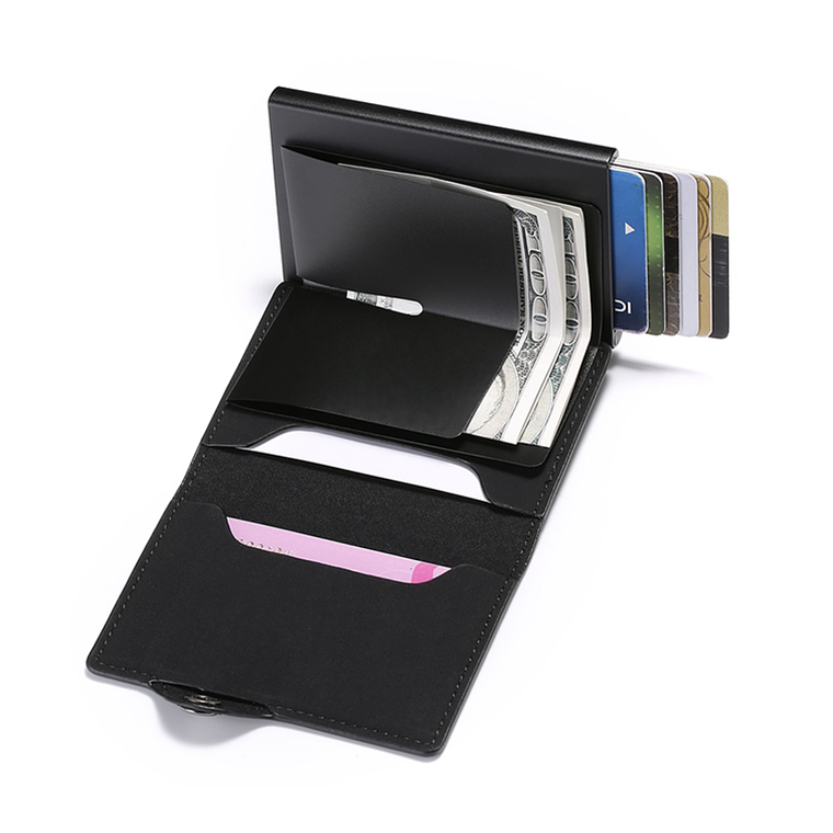 Billetera Hombre Larga Cuero PU Tarjetero Metalico 05H3 1