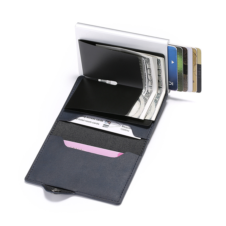 Billetera Hombre Larga Cuero PU Tarjetero Metalico 05H3 2