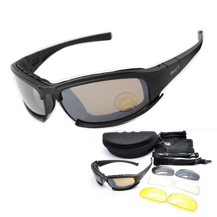 Gafas Militar Motocicleta 4 Lentes Color Negro 1