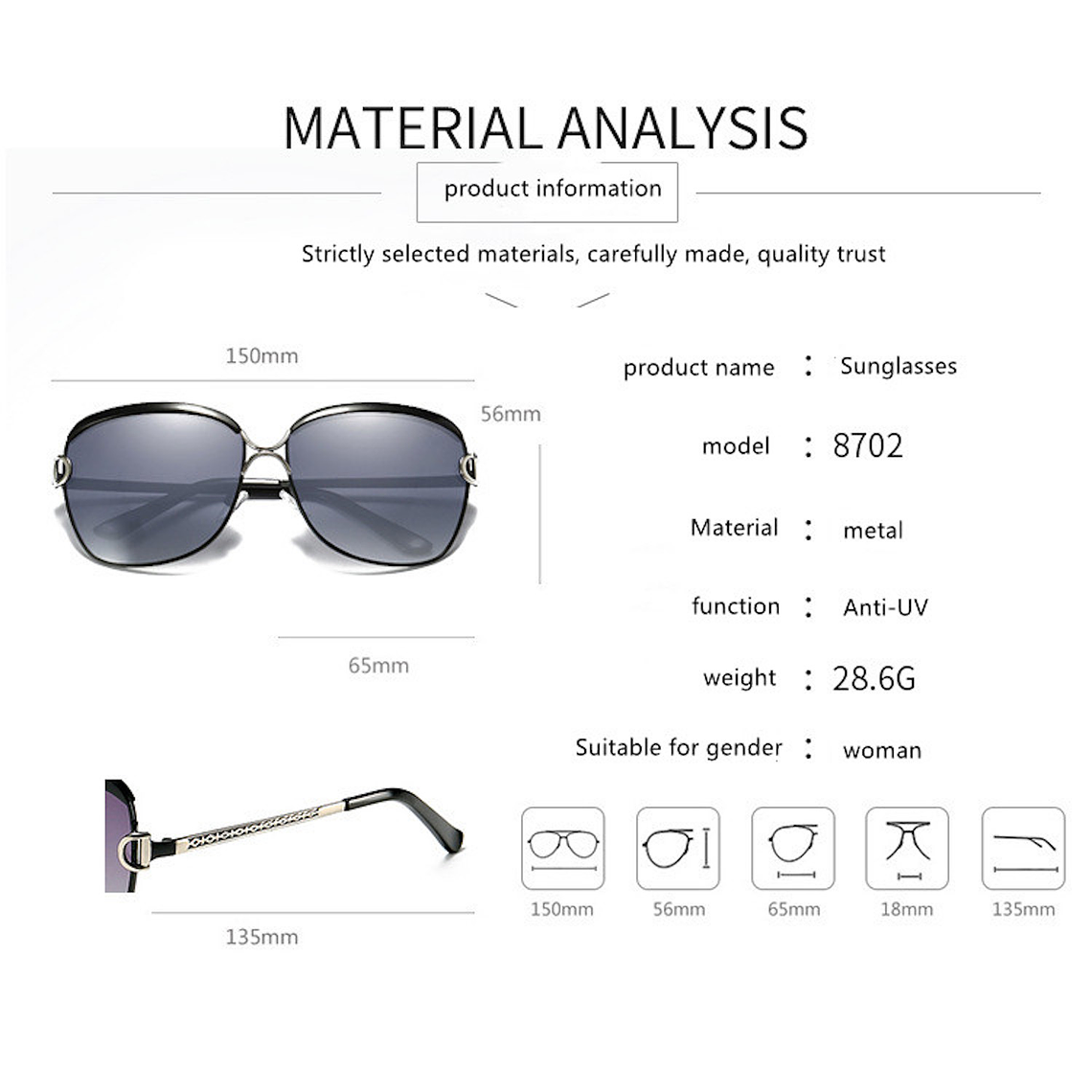 Gafas Lentes Sol Mujer Ovaladas UV400 8702 3