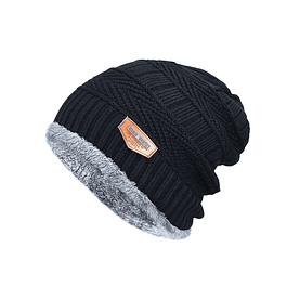 Gorro Invierno Hombre Tejido Grueso Punto Algodon HW Negro
