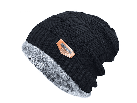 Gorro Invierno Hombre Tejido Grueso Punto Algodon HW Negro