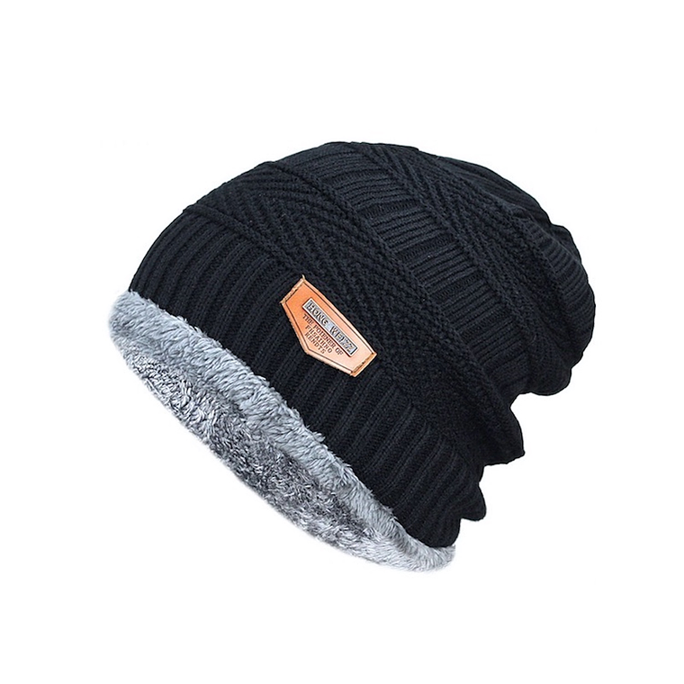 Gorro Invierno Hombre Tejido Grueso Punto Algodon HW Negro 1