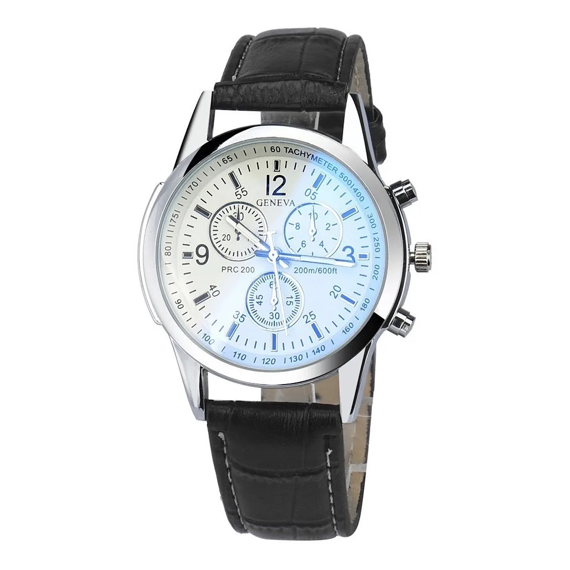 Reloj Cuarzo Casual Hombres Correa Ecocuero Blanco Negro 2