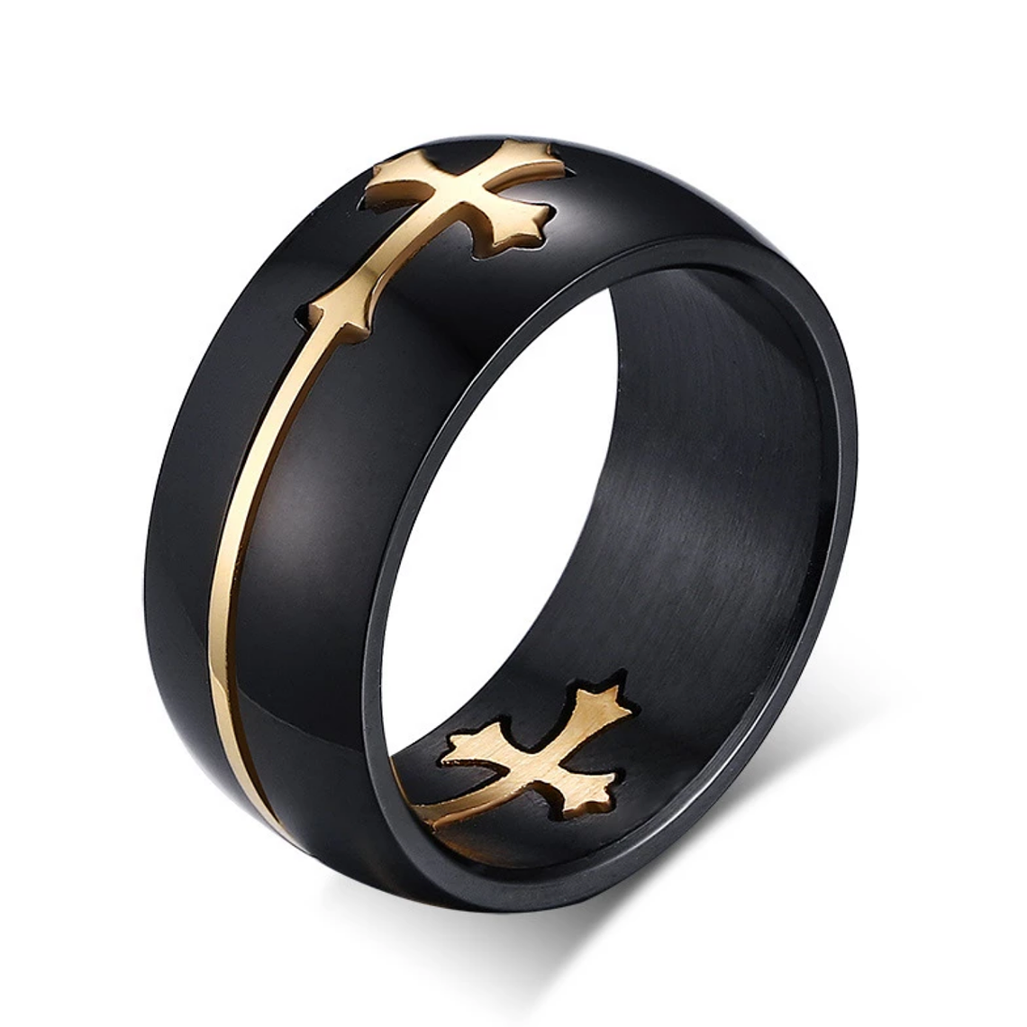 Anillo Acero Inoxidable Cruz Dorada Abatible 8mm 1