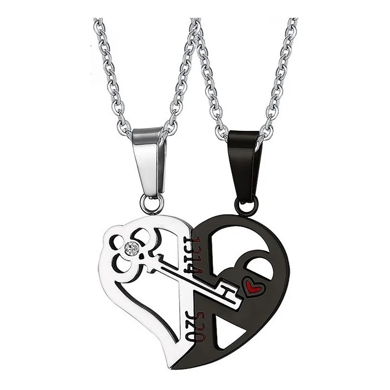 Dije Parejas Cadena Corazon Llave Acero Inoxidable 1
